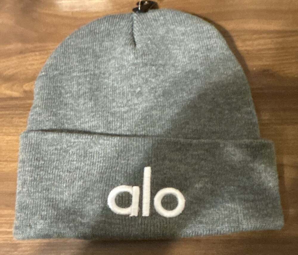 Alo Yoga Gray Embroidered Logo Beanie